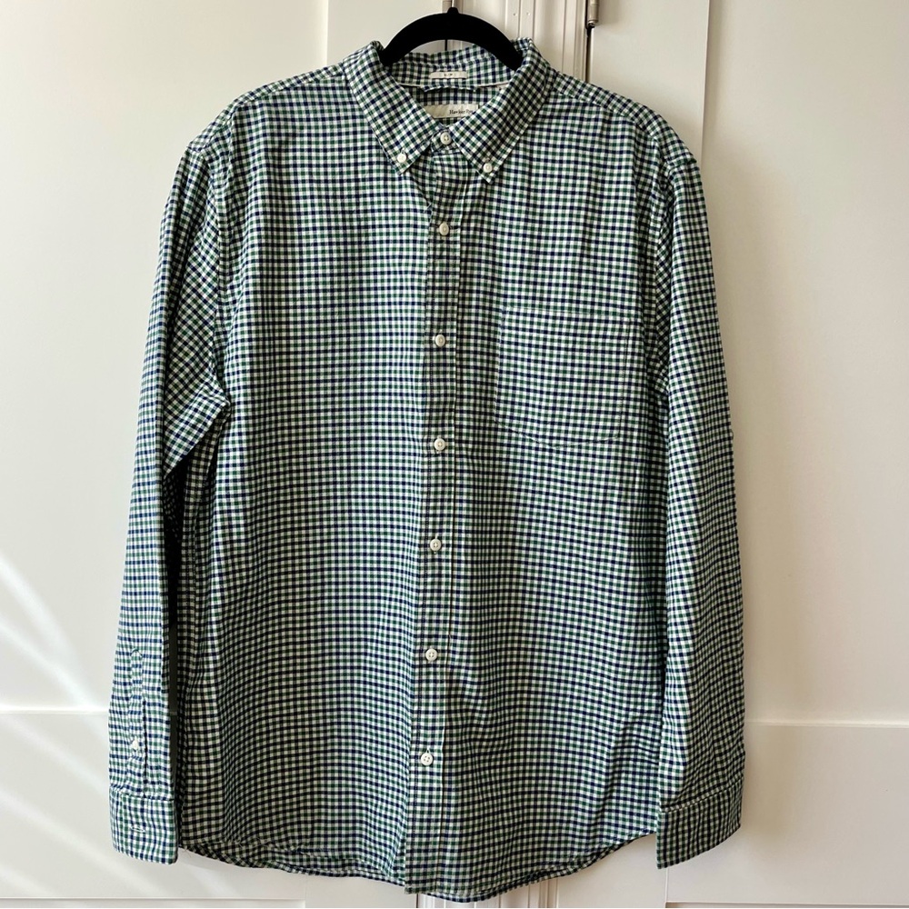 Hawker Rye Slim Fit Navy Green Tattersall Check Button Down Collar Shirt Sz XL
